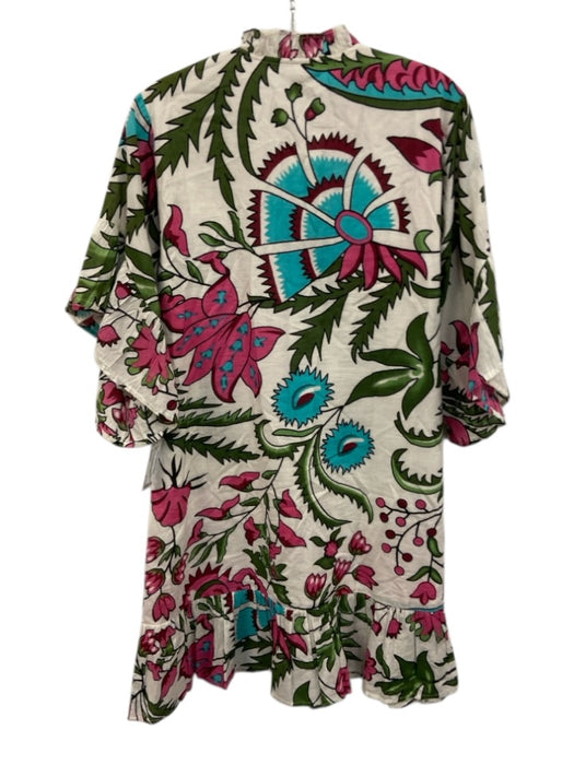 Fitzroy & Willa Size Medium Pink, Green, Blue Cotton Half Sleeve Floral Dress Pink, Green, Blue / Medium