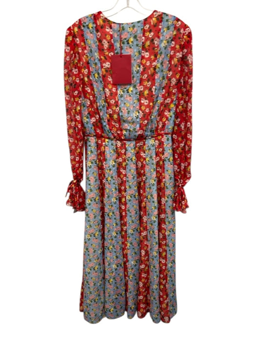 Carolina Herrera Size 8 Red, Blue, Yellow Polyester Long puff sleeve Maxi Dress Red, Blue, Yellow / 8