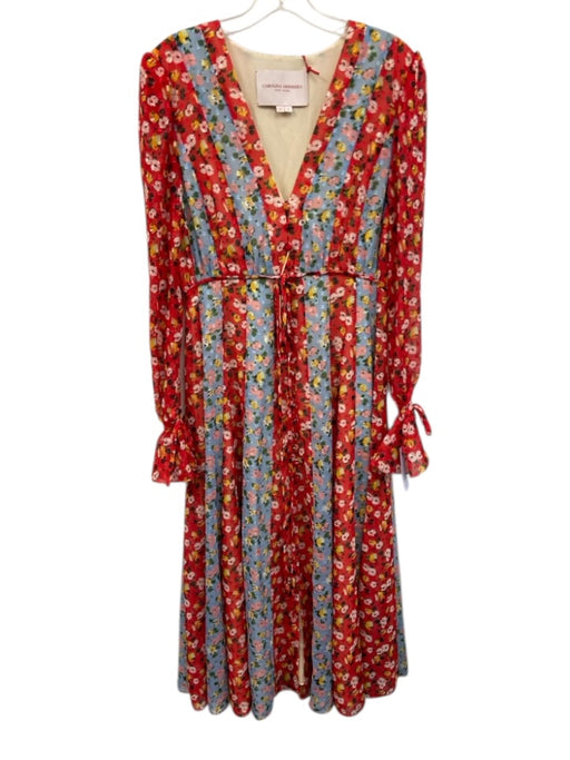 Carolina Herrera Size 8 Red, Blue, Yellow Polyester Long puff sleeve Maxi Dress Red, Blue, Yellow / 8