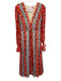 Carolina Herrera Size 8 Red, Blue, Yellow Polyester Long puff sleeve Maxi Dress Red, Blue, Yellow / 8