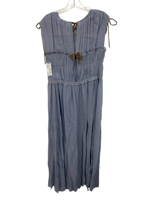 Alysi Size 44 Dusty Blue Silk Sleeveless Pleated Drawstring Sheer Dress Dusty Blue / 44