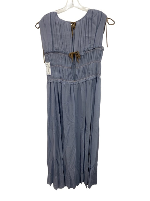 Alysi Size 44 Dusty Blue Silk Sleeveless Pleated Drawstring Sheer Dress Dusty Blue / 44