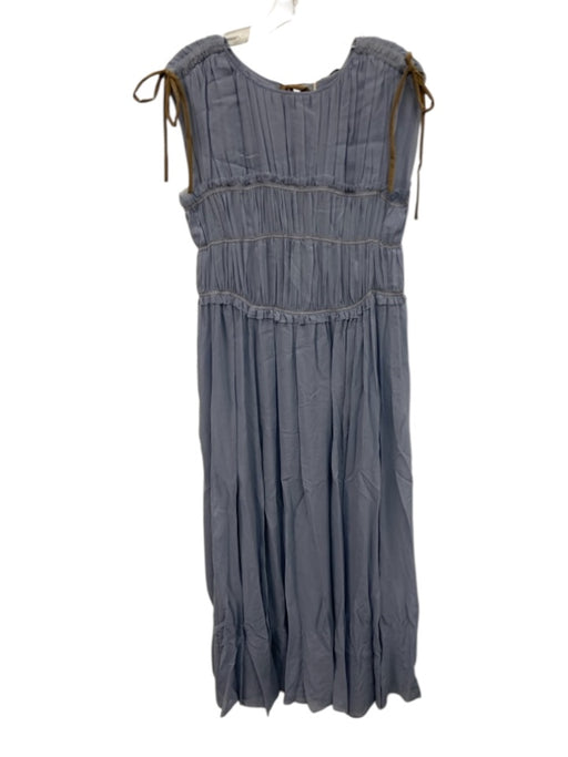Alysi Size 44 Dusty Blue Silk Sleeveless Pleated Drawstring Sheer Dress Dusty Blue / 44
