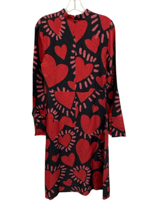 Farm Rio Size Small Red & Black Viscose Long Sleeve Hearts Button Detail Dress Red & Black / Small