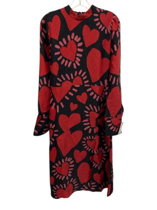 Farm Rio Size Small Red & Black Viscose Long Sleeve Hearts Button Detail Dress Red & Black / Small