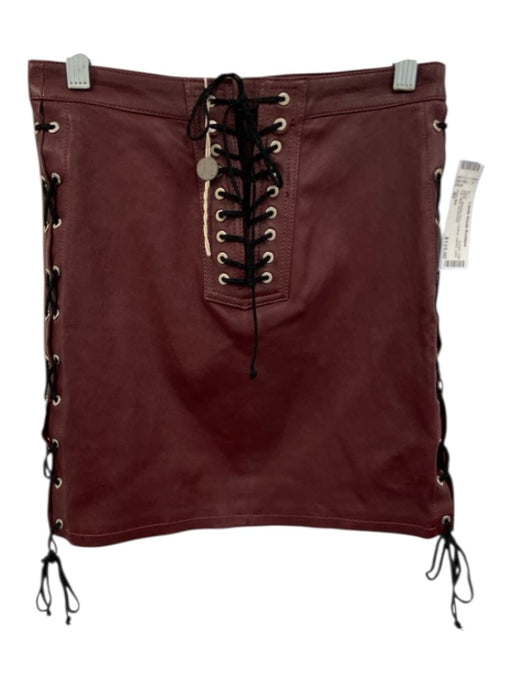 Alex Mill Size 40 Maroon Red Leather darted Lace Up Mini Skirt Maroon Red / 40