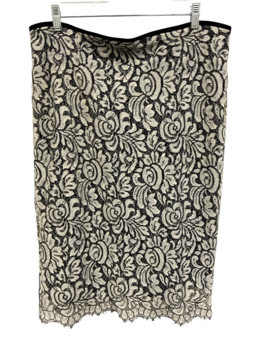 St John Size 14 Black & White Cotton Blend Zip Back Lace Pencil Skirt Skirt Black & White / 14