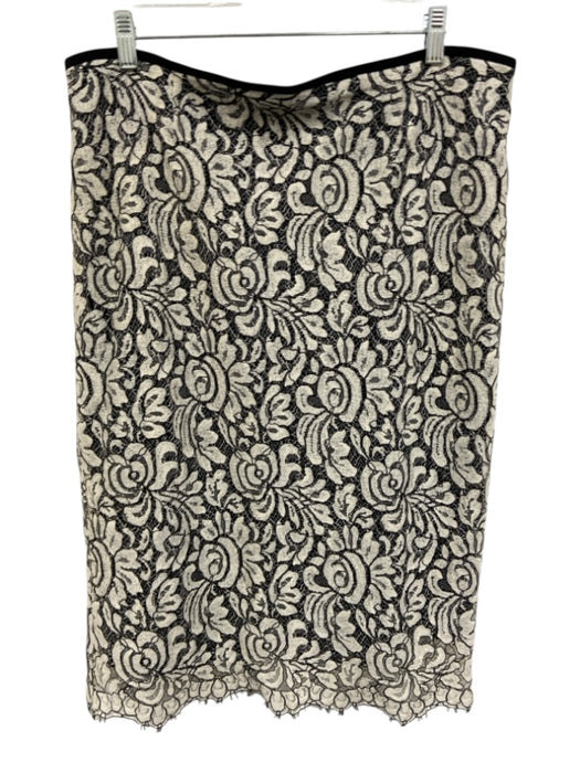 St John Size 14 Black & White Cotton Blend Zip Back Lace Pencil Skirt Skirt Black & White / 14