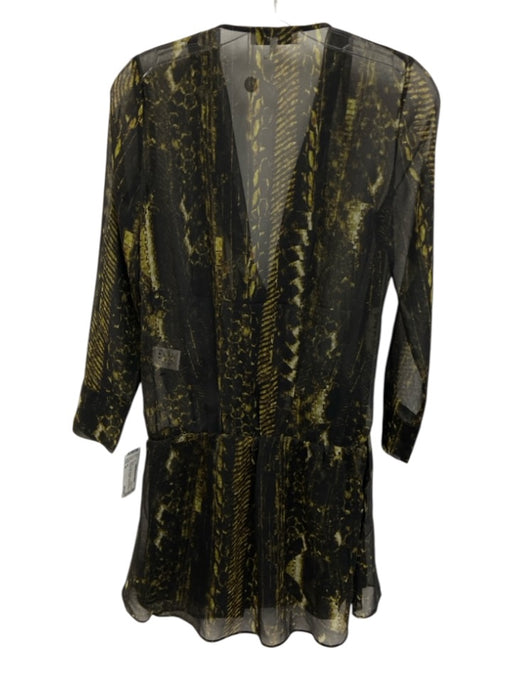 IRO Size 38 Black & Green Polyester Long Sleeve Abstract Print Surplice Dress Black & Green / 38