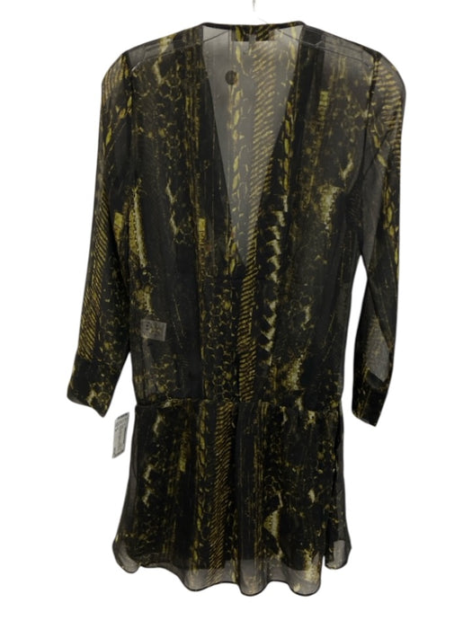 IRO Size 38 Black & Green Polyester Long Sleeve Abstract Print Surplice Dress Black & Green / 38