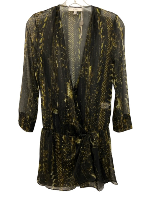 IRO Size 38 Black & Green Polyester Long Sleeve Abstract Print Surplice Dress Black & Green / 38