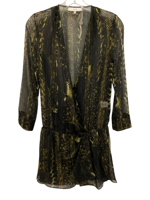 IRO Size 38 Black & Green Polyester Long Sleeve Abstract Print Surplice Dress Black & Green / 38