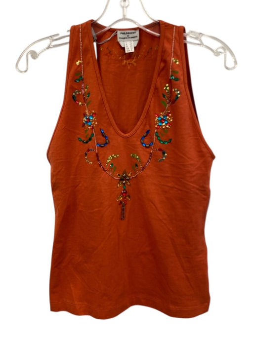 Philosophy di Alberta Ferretti Size 8 Orange & Multi Cotton Blend Sleeveless Top Orange & Multi / 8