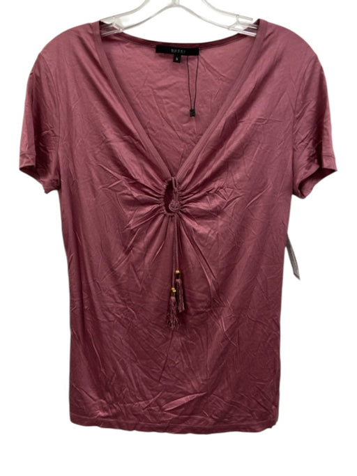 Gucci Size Small Mauve Pink Modal Short Sleeve Tassel Front keyhole Top Mauve Pink / Small