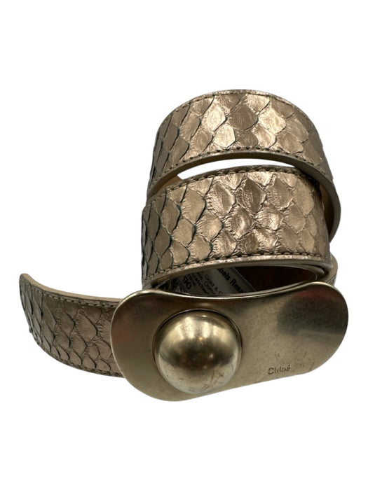 Chloe Gold & Green Python Leather Peg Buckle Dome Belts Gold & Green / 90