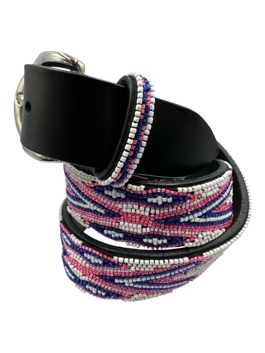Isabel Marant Black, White, Pink Leather Silver Hardware Beaded Belts Black, White, Pink / 75 cm