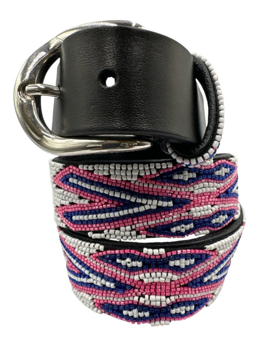 Isabel Marant Black, White, Pink Leather Silver Hardware Beaded Belts Black, White, Pink / 75 cm