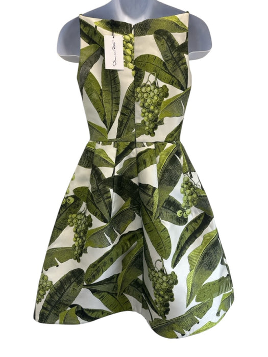 Oscar de la Renta Size 4 Green, Black, White Polyester Sleeveless Grapes Dress Green, Black, White / 4