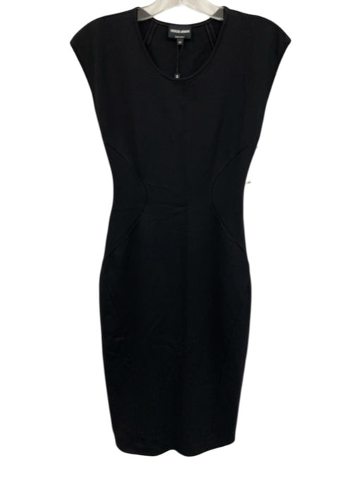 Giorgio Armani Size 38 Black Viscose Sleeveless Paneled Side Zip Fitted Dress Black / 38
