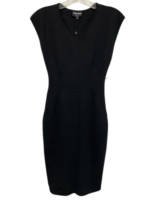 Giorgio Armani Size 38 Black Viscose Sleeveless Paneled Side Zip Fitted Dress Black / 38