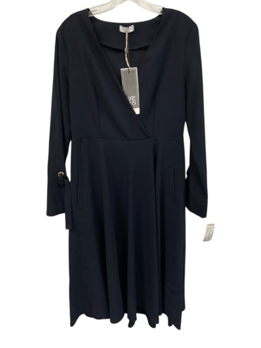 SF/Z/O Size 44 / 8 Navy Polyester Long Sleeve Tie Cuffs Surplice Midi Dress Navy / 44 / 8