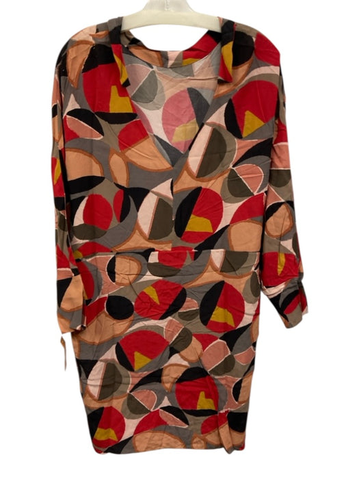 Marni Size 40 Red, Tan & Multi Viscose 3/4 Dolman Sleeve Abstract Print Dress Red, Tan & Multi / 40