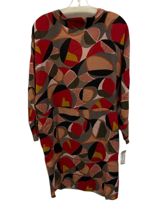 Marni Size 40 Red, Tan & Multi Viscose 3/4 Dolman Sleeve Abstract Print Dress Red, Tan & Multi / 40