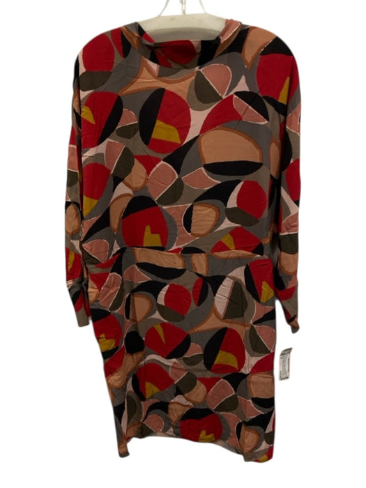 Marni Size 40 Red, Tan & Multi Viscose 3/4 Dolman Sleeve Abstract Print Dress Red, Tan & Multi / 40