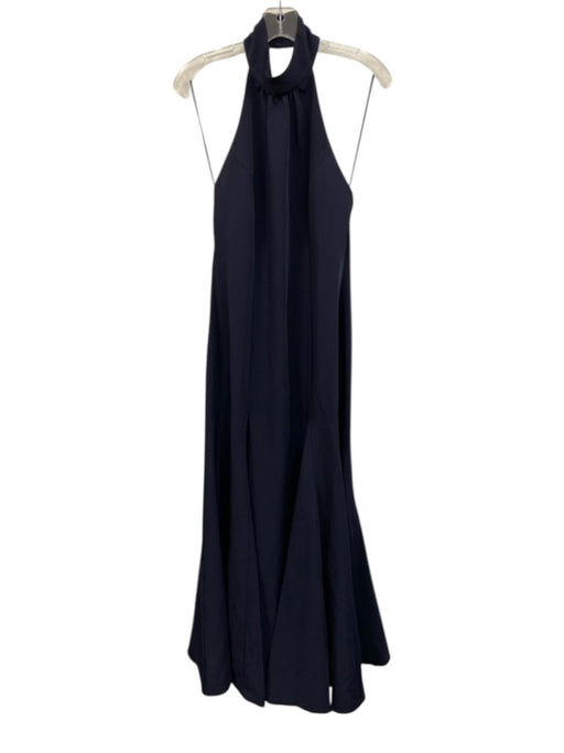 Milly Size 8 Navy Blue Polyester Sleeveless Paneled Flare Hem Halter Gown Navy Blue / 8