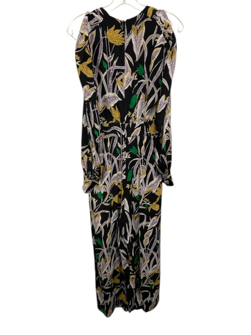 Diane Von Furstenberg Size 6 Black, White & Green Silk Long Sleeve Jumpsuit Black, White & Green / 6
