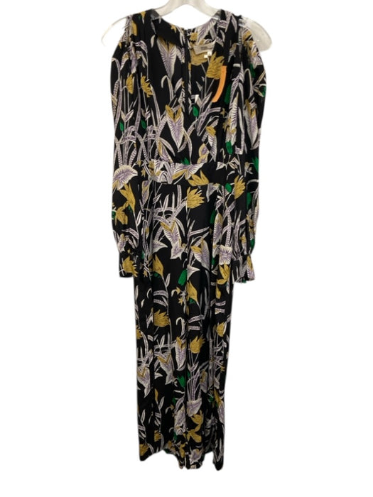 Diane Von Furstenberg Size 6 Black, White & Green Silk Long Sleeve Jumpsuit Black, White & Green / 6
