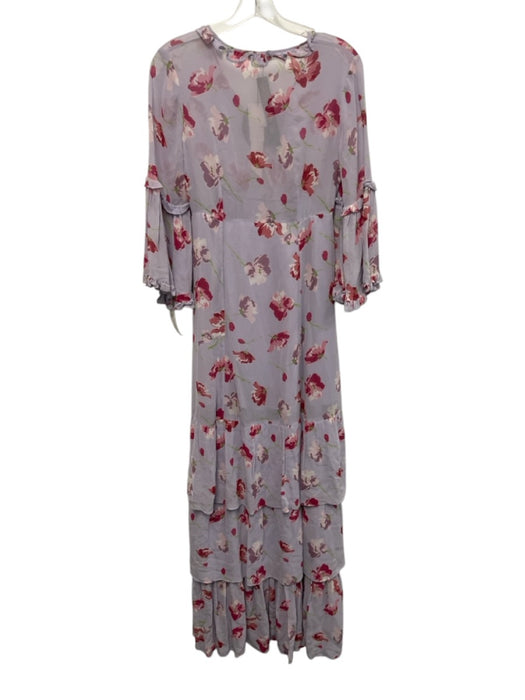 By TiMo Size XS Lavender, Red & Green Viscose Long Flare Sleeve Floral Dress Lavender, Red & Green / XS