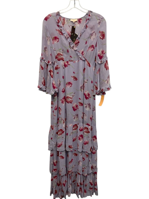 By TiMo Size XS Lavender, Red & Green Viscose Long Flare Sleeve Floral Dress Lavender, Red & Green / XS
