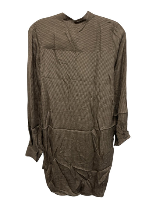 See By Chloe Size 2 Brown Silk jaquard 1/4 Button Long Sleeve Above Knee Dress Brown / 2