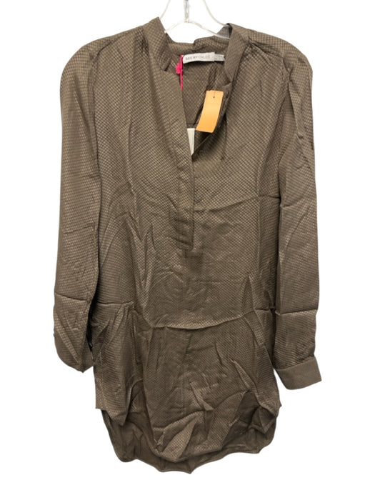 See By Chloe Size 2 Brown Silk jaquard 1/4 Button Long Sleeve Above Knee Dress Brown / 2