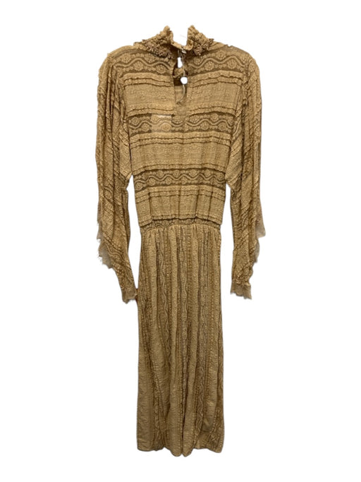 SoAllure Size 46 Beige Polymide Blend Long Sleeve Lace Mock Neck Midi Dress Beige / 46