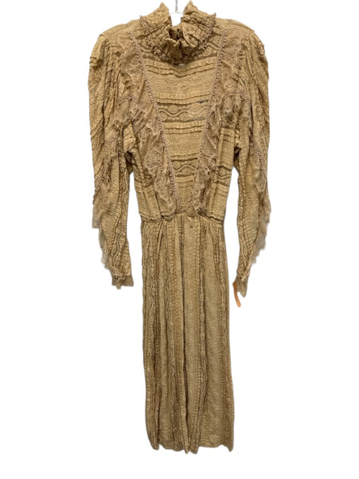 SoAllure Size 46 Beige Polymide Blend Long Sleeve Lace Mock Neck Midi Dress Beige / 46