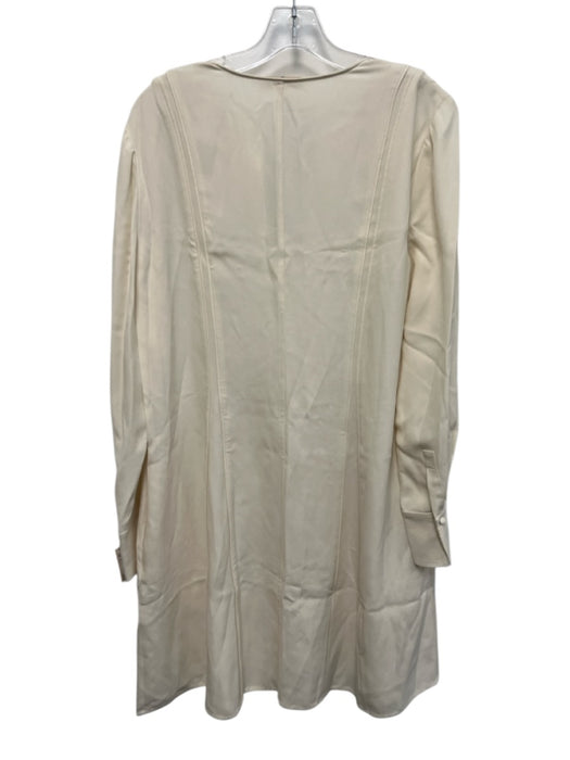 Ulla Johnson Size 8 Cream Viscose Long Sleeve Paneled V Neck Knee length Dress Cream / 8