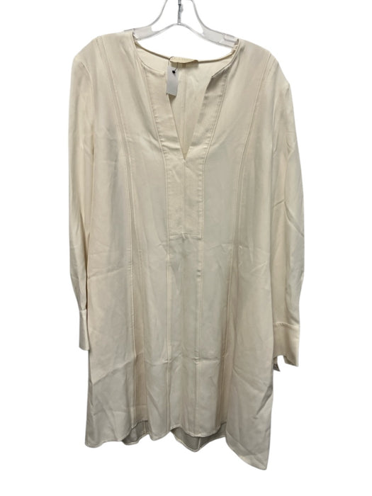 Ulla Johnson Size 8 Cream Viscose Long Sleeve Paneled V Neck Knee length Dress Cream / 8