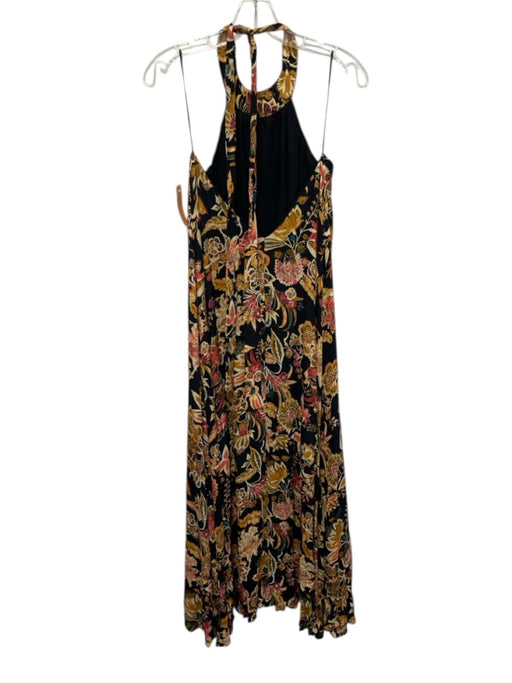 Souvenir Size M Black, Yellow & Multi Viscose Halter Floral Low Back Dress Black, Yellow & Multi / M