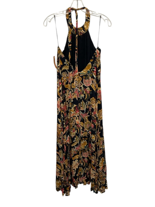Souvenir Size M Black, Yellow & Multi Viscose Halter Floral Low Back Dress Black, Yellow & Multi / M