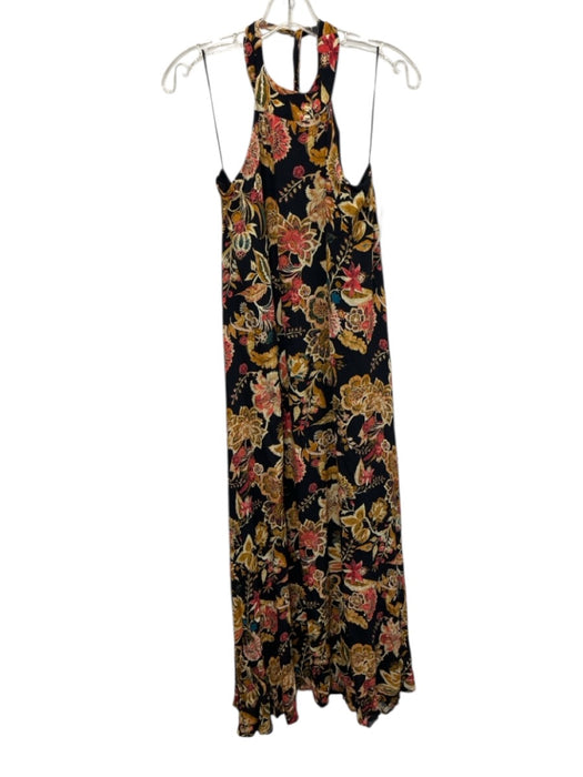 Souvenir Size M Black, Yellow & Multi Viscose Halter Floral Low Back Dress Black, Yellow & Multi / M