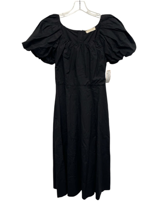 Ulla Johnson Size 6 Black Cotton Short Puff Sleeve Wide Neck Back Zip Dress Black / 6