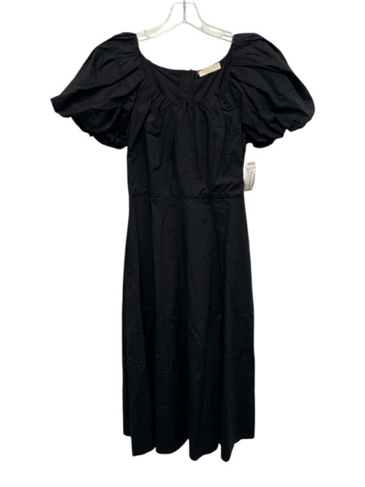 Ulla Johnson Size 6 Black Cotton Short Puff Sleeve Wide Neck Back Zip Dress Black / 6