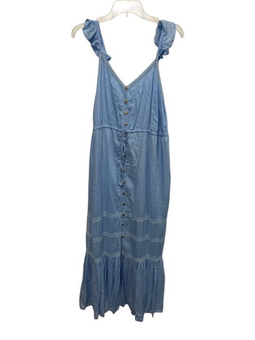 Melissa Odabash Size M Baby Blue Cotton Blend Spaghetti Strap Gold Buttons Dress Baby Blue / M