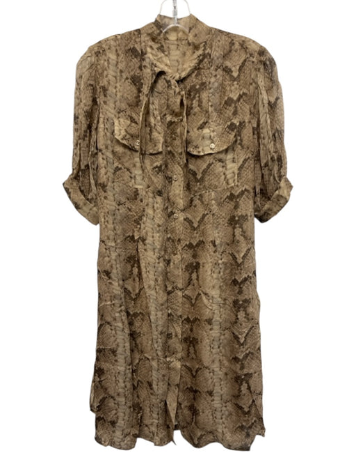 Yves Saint Laurent Size 38 Beige & Brown Silk Short Sleeve Snake Print Dress Beige & Brown / 38