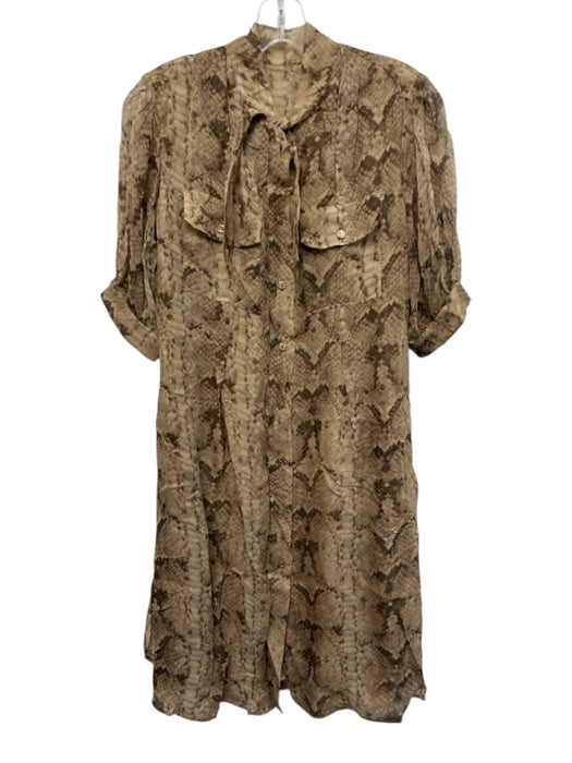 Yves Saint Laurent Size 38 Beige & Brown Silk Short Sleeve Snake Print Dress Beige & Brown / 38
