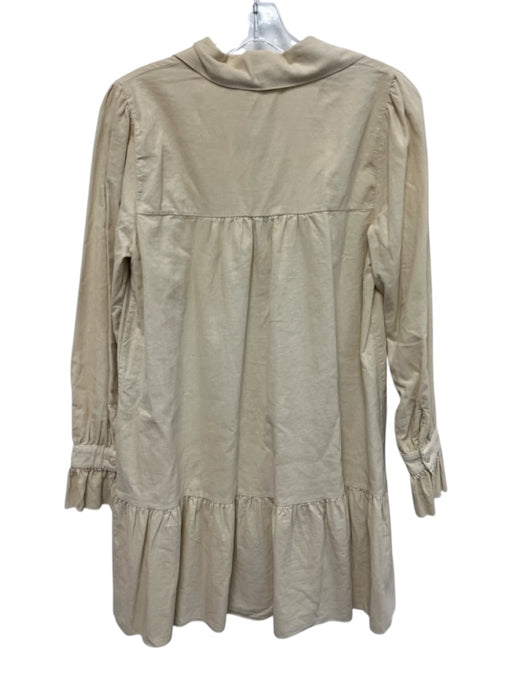 Kaos Size S Cream Cotton Corduroy Long Sleeve V Neck Baby Doll Dress Cream / S