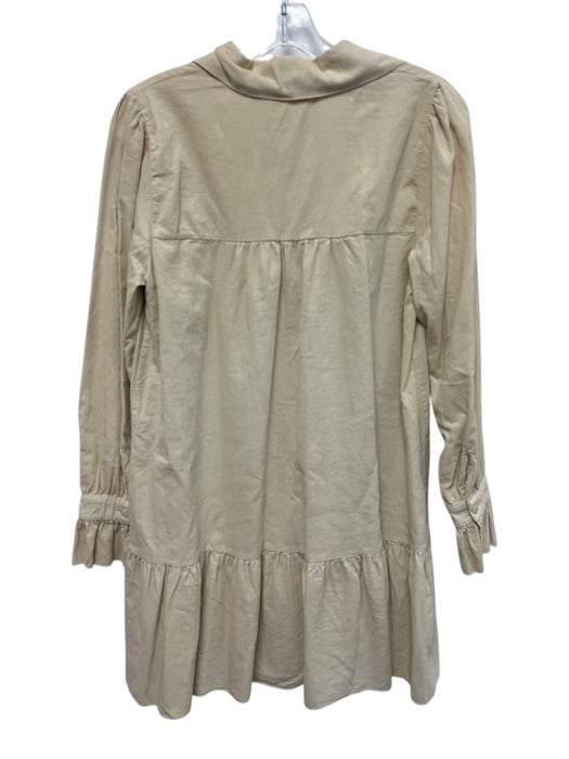 Kaos Size S Cream Cotton Corduroy Long Sleeve V Neck Baby Doll Dress Cream / S