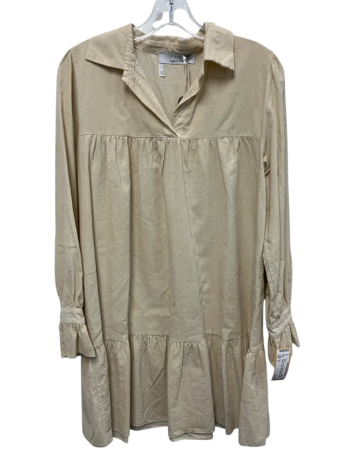 Kaos Size S Cream Cotton Corduroy Long Sleeve V Neck Baby Doll Dress Cream / S